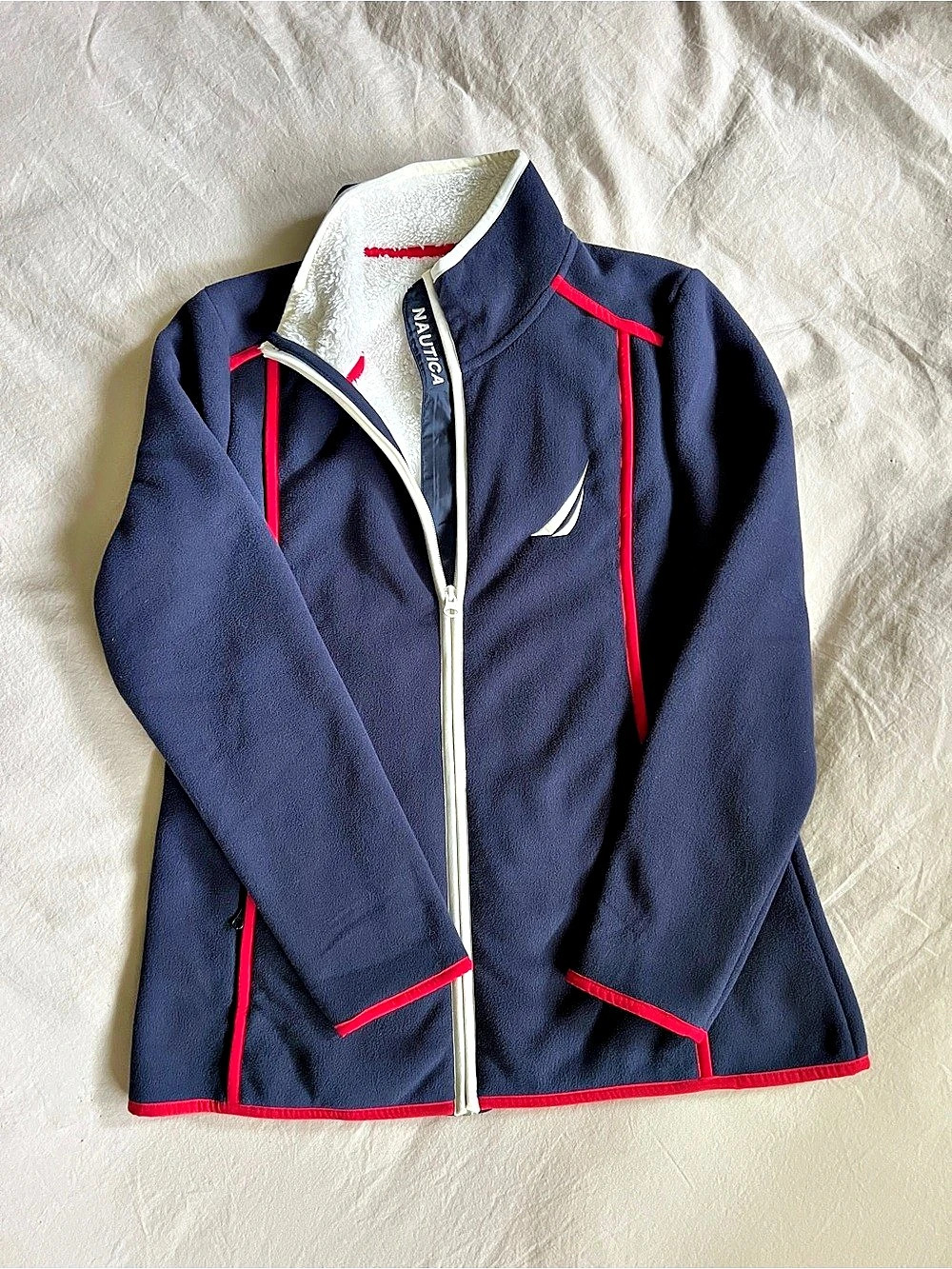 Nautica Fleece Full-Zip Jacket in Blue & Red Size Large
